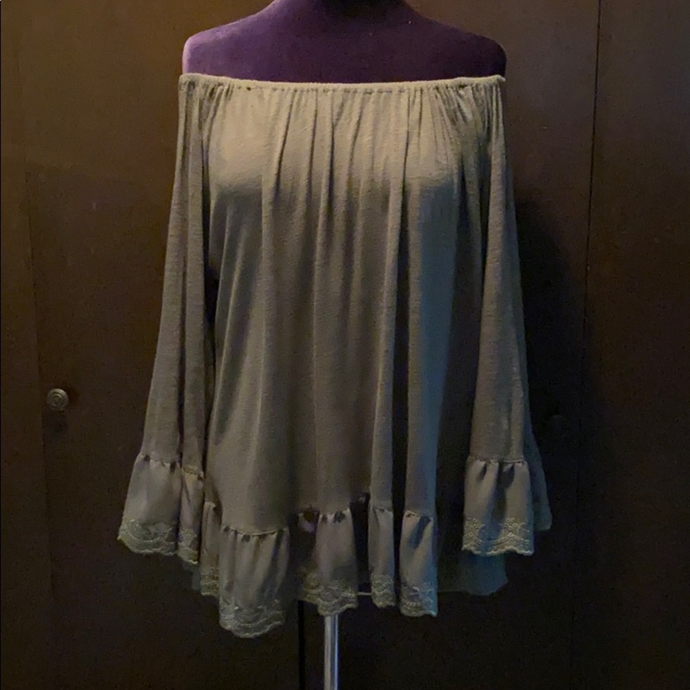 Olive Green Juliette Off Shoulder Ruffle Trim